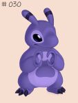  2021 3:4 3_toes alien claws disney experiment_(lilo_and_stitch) feet lilo_and_stitch pincers psychedelic-lemur purple_body purple_claws purple_eyes signature simple_background solo standing tan_background toe_claws toes vialet_(unconfirmed_experiment) 