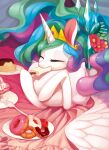  2015 accessory bed ciciya dessert doughnut eating equid equine eyes_closed feathered_wings feathers female flower flower_in_hair food friendship_is_magic furniture hair hair_accessory horn ice_cream kitchen_utensils long_hair mammal multicolored_hair my_little_pony pillow plant princess_celestia_(mlp) solo tools winged_unicorn wings 