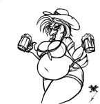  2016 5_fingers alcohol anthro avian bandanna beak belly beverage big_belly big_breasts bird black_and_white bottomwear breasts chicken cleavage clothed clothing cowboy_hat curvy_figure deep_navel eyelashes feathers female fingers galliform gallus_(genus) hair hat headgear headwear hi_res holding_beverage holding_object hotpants kerchief looking_at_viewer love_handles metalfoxxx midriff monochrome navel non-mammal_breasts overweight overweight_anthro overweight_female phasianid shorts signature simple_background skimpy smile solo tail_feathers tankard thick_thighs voluptuous white_background wide_hips ysabelle_kentuck 