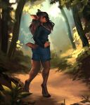  2021 5_fingers anthro breasts cervid day detailed_background digital_media_(artwork) feliciacat female fingers forest grass hi_res hooves mammal outside plant smile solo tree 