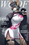  2021 angiewolf anthro biped canid canine canis clothed clothing collar cover digital_media_(artwork) dress ear_piercing english_text female fhyra heterochromia jackal magazine_cover mammal piercing solo standing text 
