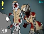  anthro blood bodily_fluids duo edgarkingmaker felid female gore hyaenid leopard mammal pantherine snow_leopard undead zombie 