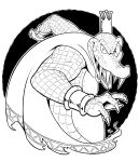  2018 4_fingers absurd_res anthro belly big_belly black_and_white bracelet cape cape_only claws clothing crocodile crocodilian crocodylid crown dated donkey_kong_(series) fangs finger_claws fingers half-length_portrait hi_res inktober inktober_2018 jewelry king king_k._rool kremling looking_at_viewer male monochrome mostly_nude nintendo open_mouth open_smile overweight overweight_anthro overweight_male pecs portrait ravenousruss reptile royalty scales scalie sharp_teeth side_view signature smile solo teeth video_games 