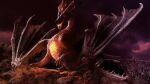  3d_(artwork) absurd_res amber_eyes capcom digital_media_(artwork) doctor-sfm dragon elder_dragon fatalis fire glowing hi_res horn looking_at_viewer membrane_(anatomy) membranous_wings monster_hunter outside pupils scales slit_pupils solo video_games wings 