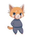  aggressive_retsuko ailurid anthro bodily_fluids chubby_female clothing female hands_behind_back hi_res jaykittens looking_at_viewer mammal red_panda retsuko sanrio simple_background solo sweat sweatdrop sweater sweatpants topwear 