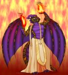  absurd_res anthro claws clothed clothing digital_media_(artwork) dragon fin fire glowing grumpy_griffin_creations hi_res horn invalid_tag lava looking_at_viewer magic male open_mouth pose presenting purple robe smile solo standing wings 