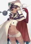  1girl absurdres belt belt_buckle buckle clover dark_skin dark_skinned_female four-leaf_clover guilty_gear guilty_gear_strive hat highres lucifero medium_hair ramlethal_valentine shorts thigh_strap toima_(beat0829) white_headwear white_shorts yellow_eyes 