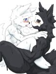  0onooo66 anthro black_body black_fur blue_eyes blush bodily_fluids breath canid canine canis changed_(video_game) duo fur hi_res kissing lin_(changed) looking_at_another looking_pleasured male male/male male_penetrated male_penetrating male_penetrating_male mammal muscular muscular_anthro muscular_male penetration puro_(changed) saliva saliva_string sex simple_background sweat tongue tongue_out white_background white_body white_fur wolf 