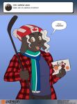  ask_blog beanie bovid brown_eyes canadian canadian_flag caprine clothing conditional_dnp female gabby_(kadath) hair hat headgear headwear hockey_stick kadath looking_at_viewer mammal maple_leaf pattern_clothing plaid plaid_clothing sheep solo white_hair 