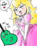  blonde_hair blue_eyes blush dress earrings elbow_gloves erect_nipples eyes_closed gameplau_mechanic gloves heart jewelry long_hair lowres nintendo nintendo_ds nipples open_mouth orgasm parody princess princess_peach stylus super_mario super_mario_bros. super_princess_peach 