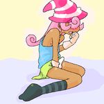  1boy androgynous blush crossdressing dark_skin erection flat_chest futanari hat lowres male male_focus nintendo nipples paper_mario paper_mario_rpg penis pink_hair shadow_siren solo super_mario_bros. sweat trap vivian witch_hat 