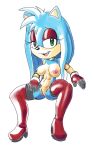  anthro belly blue_body blue_fur breasts clothing eulipotyphlan fan_character female fours_(artist) fur genitals gloves handwear hedgehog hi_res legwear makeup mammal mascara nipples pink_nipples pubes purity_the_hedgehog pussy solo sonic_the_hedgehog_(series) tan_belly thigh_highs 