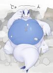  2019 abdominal_bulge ambiguous_gender belly belly_expansion blue_body comic destruction duo erumeruta expansion feral growth hi_res human legendary_pok&eacute;mon lugia mammal nintendo overweight pok&eacute;mon pok&eacute;mon_(species) size_difference video_games white_body 