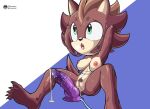  abs after_masturbation anthro belly bodily_fluids breasts brown_body brown_fur cum exotic_dildo fan_character female fours_(artist) fur genital_fluids genitals hi_res hilda_the_hyena hyaenid mammal muscular muscular_anthro muscular_female nipples pink_nipples pubes pussy sex_toy sitting solo sonic_the_hedgehog_(series) sweat tan_belly 