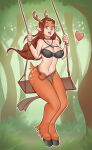  &lt;3 absurd_res animal_humanoid antlers bikini bikini_top bottomwear breasts choker clothed clothing faun female forest hi_res hooves horn humanoid jewelry loincloth looking_at_viewer nauth necklace plant solo swimwear swing tree 