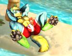  2021 4_toes anthro beach canid canine canis day detailed_background digital_media_(artwork) domestic_dog feet hi_res male mammal outside sand seaside shoreline sky smile solo tai_l_rodriguez toes water 