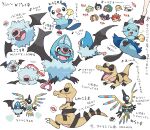  4boys 5girls alder_(pokemon) bianca_(pokemon) black_eyes boots bow bright_pupils burgh_(pokemon) cheren_(pokemon) clay_(pokemon) commentary_request dewott elesa_(pokemon) fang fangs gen_5_pokemon hair_brush heal_ball heart highres hilda_(pokemon) holding iris_(pokemon) krokorok lenora_(pokemon) multiple_boys multiple_girls musical_note nibo_(att_130) open_mouth oshawott poke_ball poke_ball_(basic) pokemon pokemon_(creature) pokemon_(game) pokemon_bw premier_ball sandile seashell shell sigilyph smile starter_pokemon swoobat tongue translation_request ultra_ball woobat 