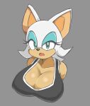  2021 absurd_res anthro big_breasts black_nose bra breasts bust_portrait chiropteran cleavage clothed clothing dizner eyeshadow fangs female grey_background hi_res looking_at_viewer makeup mammal open_mouth portrait rouge_the_bat simple_background sleeveless_shirt solo sonic_the_hedgehog_(series) sports_bra teal_eyes teal_eyeshadow underwear 