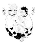  2boys all_might alternate_costume animal_ears arm_grab ass bara black_collar blush boku_no_hero_academia chest_hair chinese_zodiac collar cow_boy cow_ears cow_horns cow_tail cropped_torso cum cum_on_body cum_on_pectorals ejaculation elbow_gloves facial_hair feet_out_of_frame fire gloves greyscale horns kemonomimi_mode large_pectorals male_focus male_pubic_hair mature_male monochrome multiple_boys muscular muscular_male panties pectoral_docking pectoral_press pectorals print_gloves print_panties projectile_cum pubic_hair redjack_036 scar scar_across_eye short_hair sideburns spiked_hair stubble suggestive_fluid tail todoroki_enji underwear yaoi year_of_the_ox 