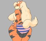  anthro arcanine big_breasts big_butt blonde_hair blue_eyes breasts butt callie_(aj_the_flygon) canid canine clothed clothing female hair huge_breasts huge_butt huge_thighs looking_at_viewer looking_back mammal nintendo panties pok&eacute;mon pok&eacute;mon_(species) pokebii solo thick_thighs topless underwear video_games 