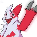  2021 alpha_channel ambiguous_gender claws fangs finger_claws fur gesture nintendo open_mouth open_smile pok&eacute;mon pok&eacute;mon_(species) red_body red_fur shaded simple_background smile transparent_background video_games waving white_body white_fur xegoston zangoose 