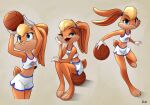  absurd_res alargewoodenbadger anthro basketball blonde_hair blue_eyes female hair hi_res lagomorph leporid lola_bunny looking_at_viewer looney_tunes mammal rabbit simple_background smile solo space_jam warner_brothers 