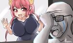  animal_humanoid big_breasts bodily_fluids breasts breasts_against_glass clothing crying dragon dragon_humanoid eyewear female glasses hair hi_res horn huge_breasts human humanoid humanoid_pointy_ears iruru mammal miruyuyo miss_kobayashi&#039;s_dragon_maid on_glass pink_eyes pink_hair sad shirt tears topwear wojak 