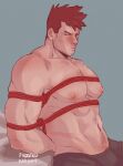  1boy abs arms_behind_back bara beard black_male_underwear blue_eyes blush boku_no_hero_academia bulge chest_hair facial_hair highres large_pectorals leo_(frosted_knight) looking_at_viewer male_focus mature_male muscular muscular_male navel navel_hair red_hair red_rope rope scar scar_across_eye shibari short_hair sideburns solo spiked_hair stubble todoroki_enji underwear underwear_only 