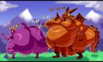  activision anthro balls belly big_belly big_butt bobthetanuki butt butt_slap dragon duo genitals hi_res horn huge_butt hyper hyper_butt magnus_(spyro) male male/male moobs mountain obese obese_anthro obese_male onomatopoeia outside overweight overweight_anthro overweight_male penis purple_body scalie slap sound_effects spyro spyro_the_dragon text video_games 