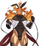  1boy alternate_costume animal_ears beard black_leotard boku_no_hero_academia bulge bunny_ears clothing_cutout covered_abs covered_navel covered_nipples dark_skin dark_skinned_male facial_hair feet_out_of_frame fighting_stance fire koooogasya large_pectorals leotard male_focus male_playboy_bunny mature_male meme_attire muscular muscular_male red_hair reverse_bunnysuit reverse_outfit short_hair solo spiked_hair taut_clothes thick_thighs thigh_cutout thighs todoroki_enji 