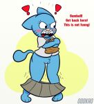 assisted_exposure blush cartoon_network clothed clothing commando english_text female genitals humiliation nicole_watterson no_underwear oddkao pants_down pantsing partially_clothed pubes pussy solo text the_amazing_world_of_gumball 