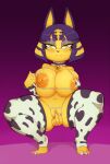  absurd_res animal_crossing animal_print ankha_(animal_crossing) anthro big_breasts breasts cow_print crouching domestic_cat felid feline felis female fingering genitals hi_res hotkeke1 mammal masturbation nintendo nipple_piercing nipples piercing pussy solo vaginal vaginal_fingering video_games 