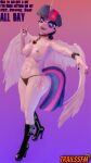  3d_(artwork) 4k 9:16 abs absurd_res anthro anthrofied breasts clothed clothing collar digital_media_(artwork) equid equine female friendship_is_magic hasbro hi_res high_heeled_boots horn mammal my_little_pony nipples panties purple_background simple_background solo spiked_collar spikes topless trailssfm twilight_sparkle_(mlp) underwear winged_unicorn wings 