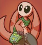  anthro book bottomwear claws clothed clothing eyeball6300_(chiv) gremlin hi_res magic magic_book male mask red_body red_skin reptile scalie scarf shirtless shorts solo thine 