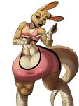  3:4 anthro bandage big_breasts breasts brown_body brown_fur chochi cleavage clothed clothing female fur hi_res huge_breasts kangaroo macropod mammal marsupial muscular muscular_anthro muscular_female simple_background solo teats white_background 