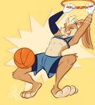  anthro ball basketball basketball_(ball) basketball_hoop breasts clothed clothing exposed_breasts female lagomorph leporid lola_bunny looney_tunes mammal navel nicnak044 nipples rabbit raised_clothing raised_shirt raised_topwear shirt solo topwear warner_brothers 