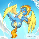 1:1 chest_tuft clothed clothing cloud cold-blooded-twilight equid equine eyewear female feral friendship_is_magic goggles goggles_on_head hasbro hi_res mammal my_little_pony pegasus seductive solo spitfire_(mlp) tuft wings wonderbolts_(mlp) 