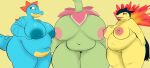  absurd_res anthro areola belly belly_overhang big_areola big_belly big_breasts big_butt big_nipples bodily_fluids breasts breath butt curvy_figure female feraligatr genitals group hi_res huge_breasts huge_butt huge_thighs hyper hyper_belly meganium nintendo nipples open_mouth overweight overweight_anthro overweight_female panting plantedpot pok&eacute;mon pok&eacute;mon_(species) pussy size_difference slightly_chubby smile sweat thick_thighs tongue tongue_out typhlosion video_games voluptuous wide_hips 