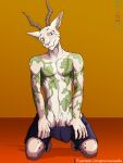  2021 3:4 antelope anthro beastars bovid clothing digital_media_(artwork) felid fur gazelle hi_res horn hybrid leopard looking_at_viewer male mammal melon_(beastars) mostly_nude pantherine prismanoodle_(artist) simple_background smile solo tattoo text url 