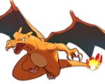  charizard claws commentary_request fangs fire gen_1_pokemon morio_(poke_orio) no_humans open_mouth pokemon pokemon_(creature) simple_background solo tongue white_background 