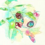  alternate_color celebi closed_mouth commentary_request gen_2_pokemon green_eyes heart heart_in_eye holding looking_at_viewer mythical_pokemon no_humans pokemon pokemon_(creature) rrrpct shiny_pokemon smile solo symbol_in_eye traditional_media watercolor_(medium) 