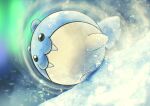  absurdres black_eyes blurry closed_mouth commentary fangs fangs_out full_body gen_3_pokemon higa-tsubasa highres no_humans pokemon pokemon_(creature) rolling smile solo spheal 