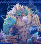  abs anthro biceps blue_body blue_eyes body_hair canid canine canis capcom chest_hair chest_tuft claws fanged_wyvern fansila6 hair hi_res horn lightning male mammal monster monster_hunter monster_hunter_rise muscular muscular_anthro muscular_male pecs scales solo teeth tongue tuft video_games white_hair wolf zinogre 