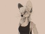  anthro clothed clothing ear_piercing felid feline female fur hair hi_res leopardus mammal mlyeko mullet ocelot piercing punk serval smile solo whiskers 