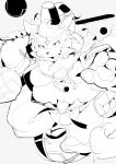  2021 absurd_res agyou anthro asian_mythology bottomwear bulge clothing east_asian_mythology foo_dog hat headgear headwear hi_res japanese_mythology kemono komainu male mammal monochrome mythology overweight overweight_anthro overweight_male pants sigenoya sketch solo takotyutyu tokyo_afterschool_summoners video_games yōkai 