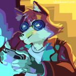  anthro canid canine clothed clothing controller eyewear fox fully_clothed gaming glasses male mammal playing_videogame shinakazami1 solo 