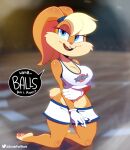  absurd_res anthro big_breasts blonde_hair blue_eyes breasts female hair hi_res lola_bunny looking_at_viewer looney_tunes pawpads paws solo somescrub space_jam sportswear warner_brothers 