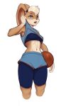  2021 absurd_res anthro ball basketball_(ball) bottomwear clothing female fur hi_res lagomorph leporid lola_bunny looney_tunes mammal monian multicolored_body open_mouth rabbit shorts simple_background solo space_jam sport two_tone_body uniform warner_brothers white_background 