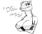  absurd_res anthro argonian bearing_teeth bethesda_softworks big_breasts breasts cleavage clothed clothing dialogue female general_proton hi_res horn humanoid keerava lipstick makeup narrowed_eyes scalie skyrim solo squint the_elder_scrolls video_games 