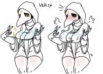  2019 5_fingers blush breast_expansion breasts clothing expansion female fingers hi_res hoodie humanoid legwear looking_at_self magic margaret_(vetisx) monochrome motion_lines open_mouth plague_doctor portrait sequence simple_background thigh_highs three-quarter_portrait topwear transformation vetisx white_background 
